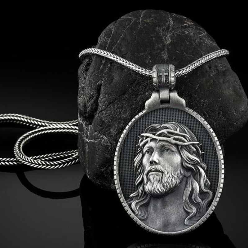 Christ Jesus Pure Tin Do Old Pendant Men Religion Catholic Necklace Vintage Commemorative Medallion Pendants Chain Necklaces