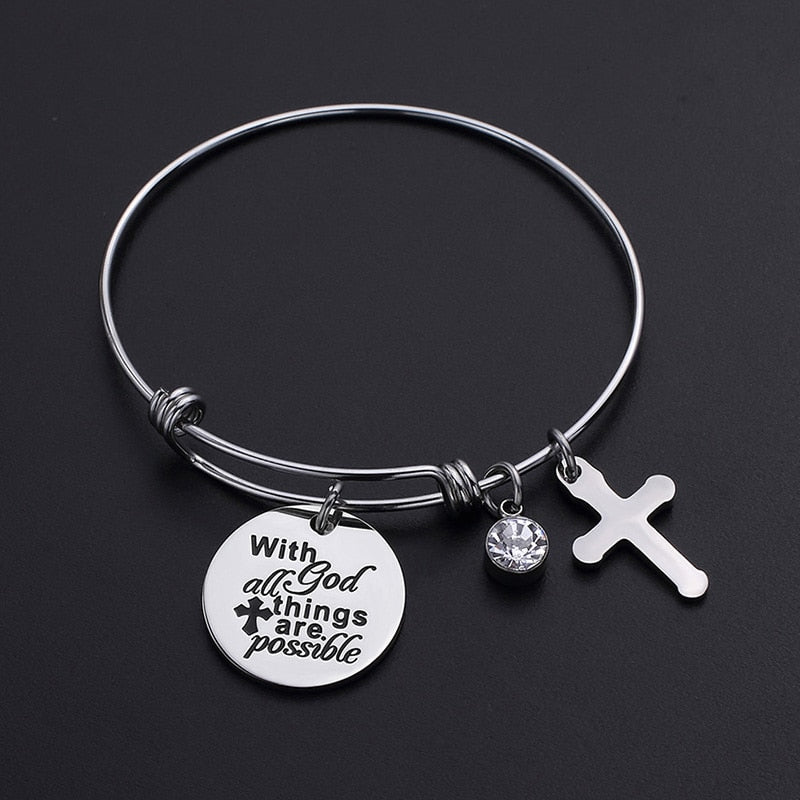 Christian Cross Bracelet Faith Over Fear Bangle Bracelets Stainless Steel Inspirational Religious Gift Daily Reminder
