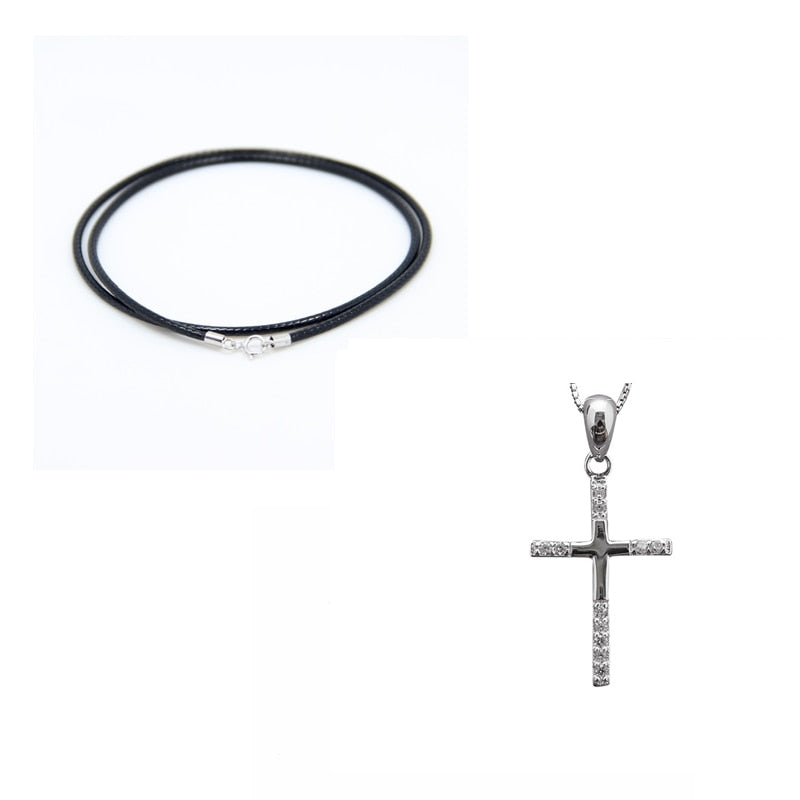 Christian Cross Necklace Pendants New S925 Sterling Silver Zircon Jesus Cross Charms Pendant For Women Men Body Jewelry