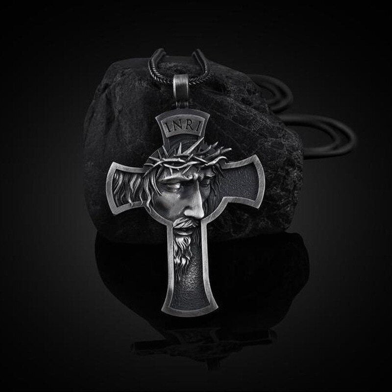 Christian Good Friday Cross Pendant Men's Vintage Necklace Sweater Chain