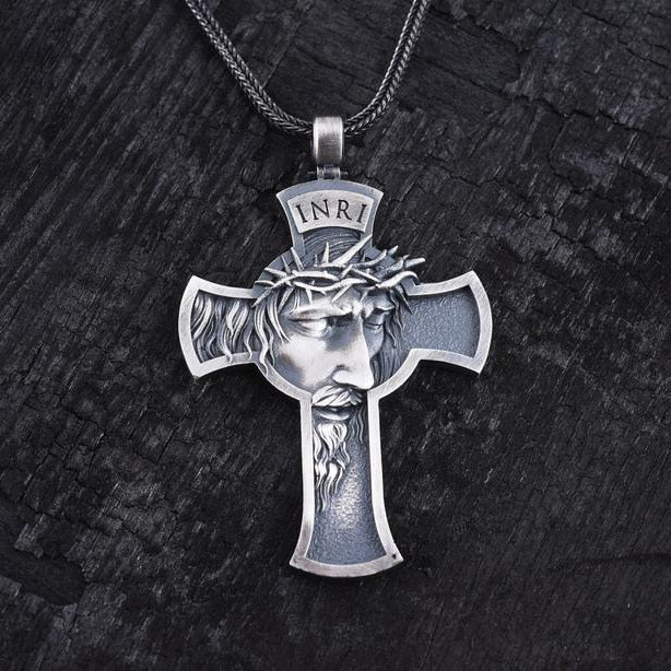Christian Good Friday Cross Pendant Men's Vintage Necklace Sweater Chain