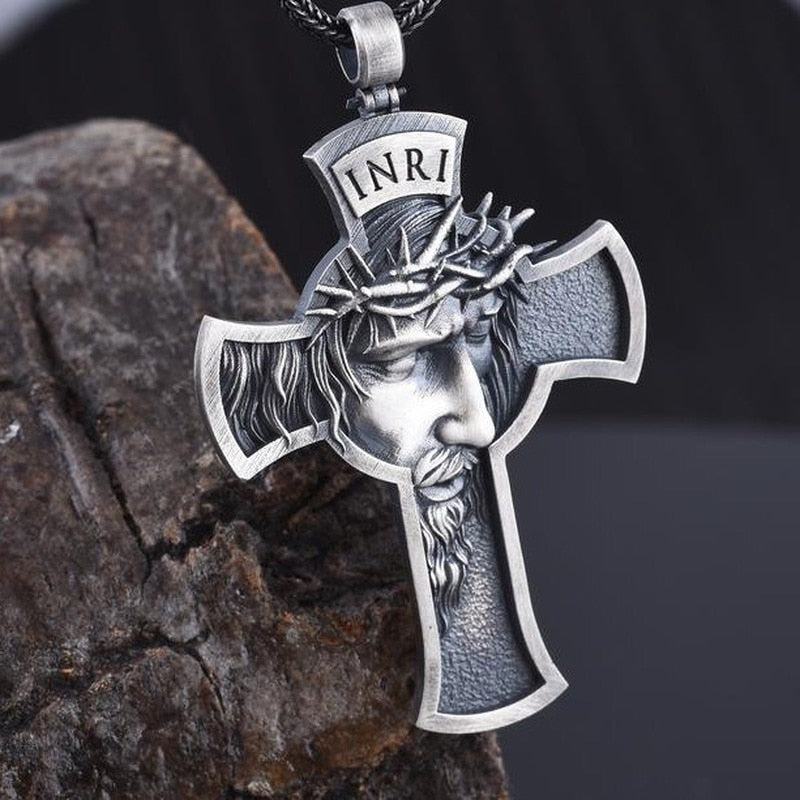 Christian Good Friday Cross Pendant Men's Vintage Necklace Sweater Chain