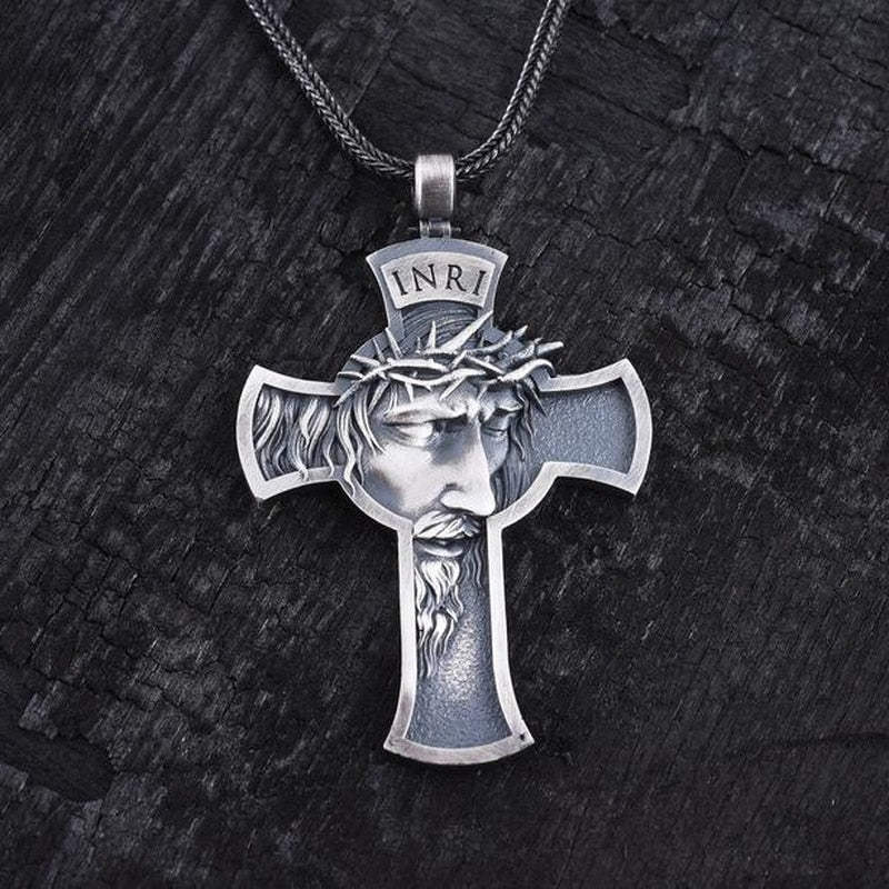 Christian Good Friday Cross Pendant Men's Vintage Necklace Sweater Chain
