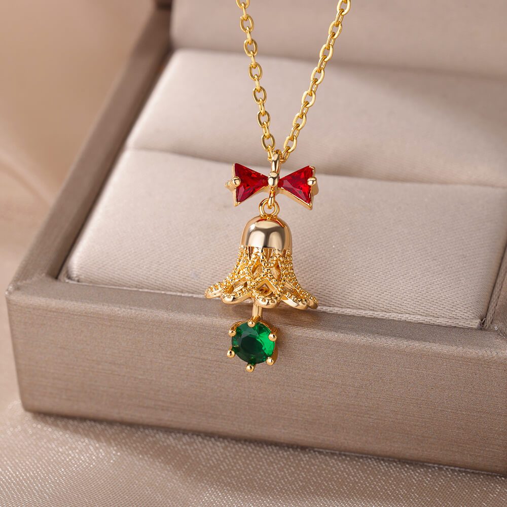 Christmas Bell Pendant Necklace for Women Cubic Zirconia Stainless Steel Necklaces 2023 Trend Christmas Aesthetic Jewelry Gifts