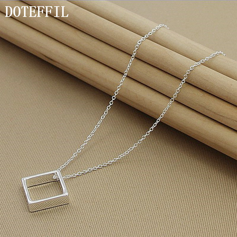 Christmas Gift 925 Sterling Silver Jewelry Pendant Necklace Fashion Simple Woman Square Charm Silver Necklace Fine Jewelry