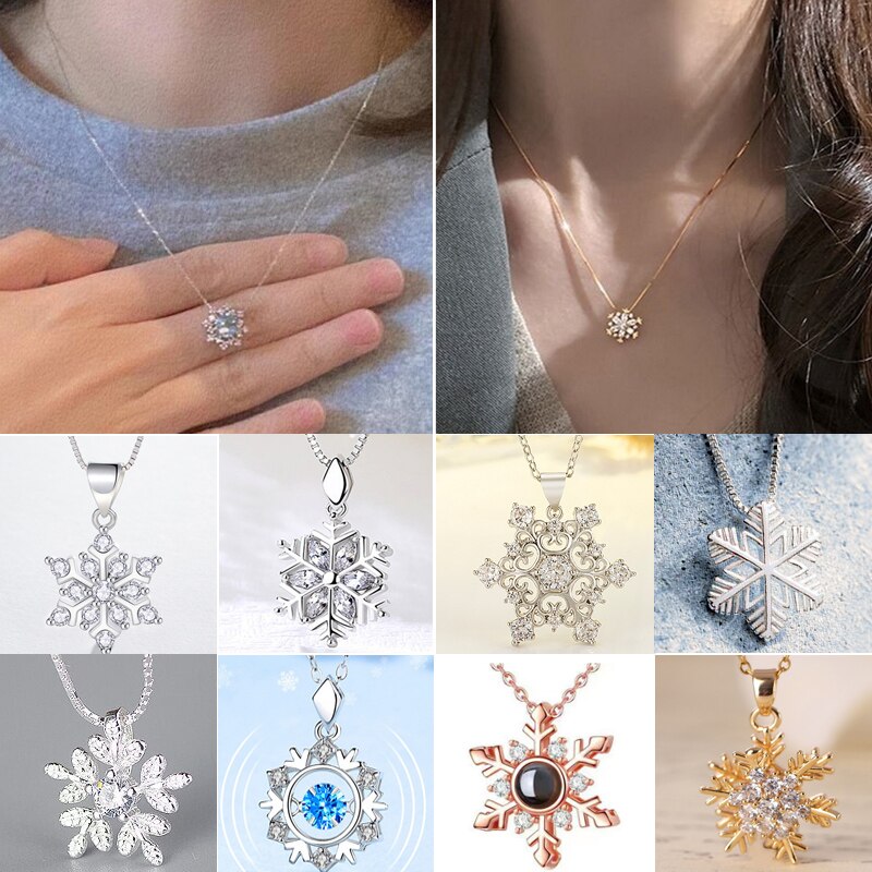 Christmas Snowflake Nekclace For Women Copper Flower Zircon Pendant Link Chain Necklace Female Charm Jewelry