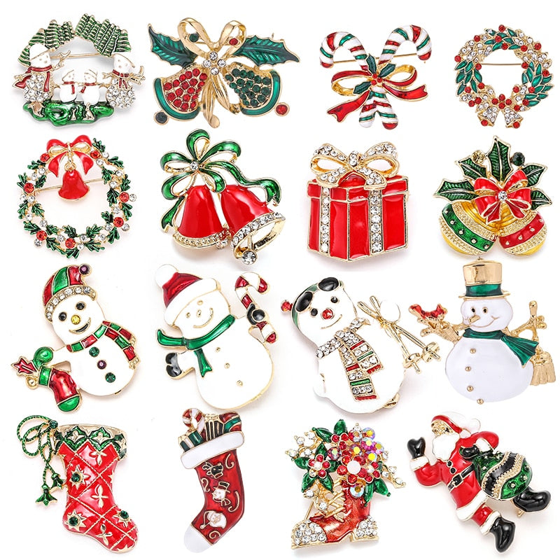 Christmas Tree Brooches for Women Rhinestone Xmas Bells Brooch Gift Jewelry Festival Brooch Winter Coat Cap Brooches