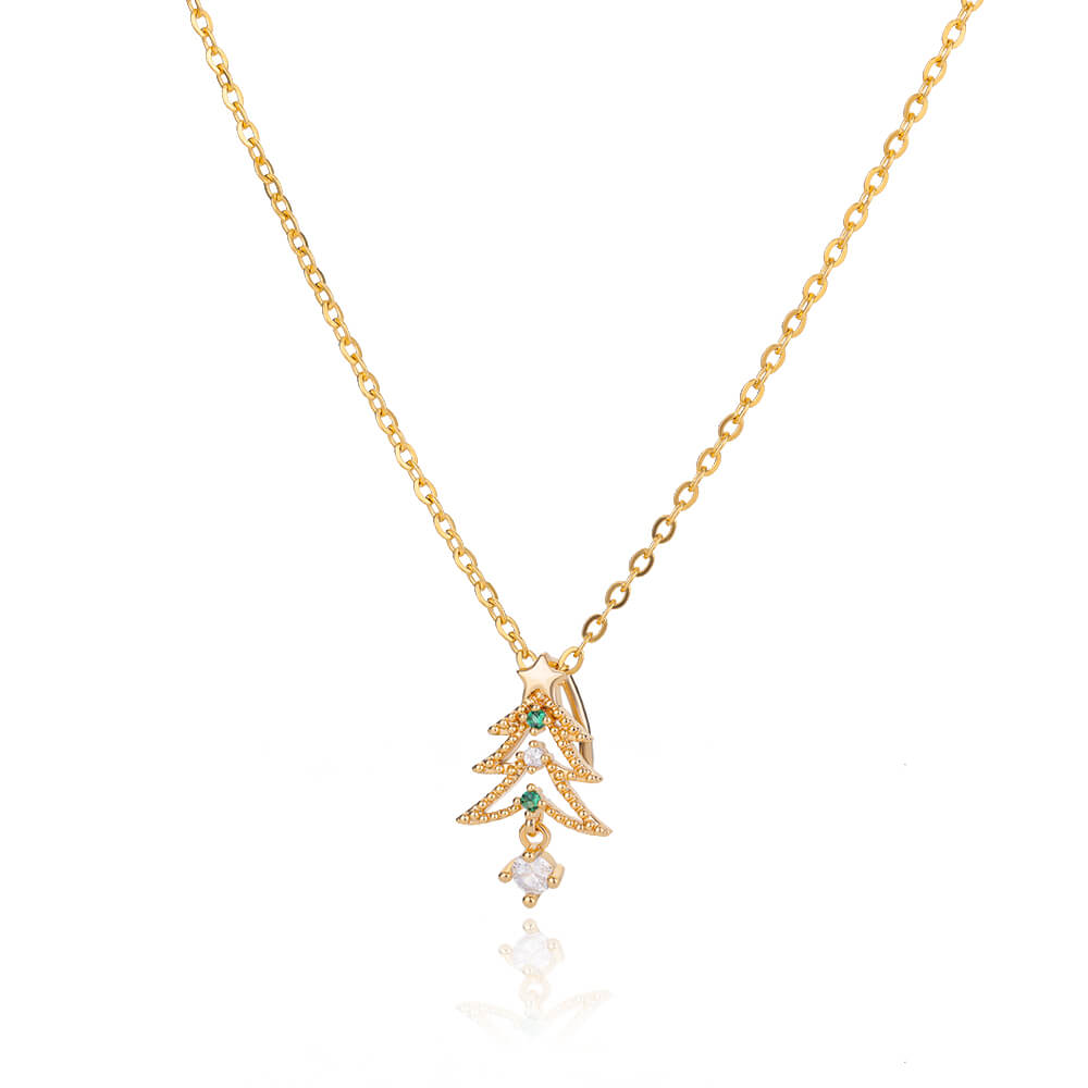 Christmas Tree Pendant Necklace for Women Stainless Steel Gold Color Zircon Necklaces 2023 Trend Christmas Jewelry collares