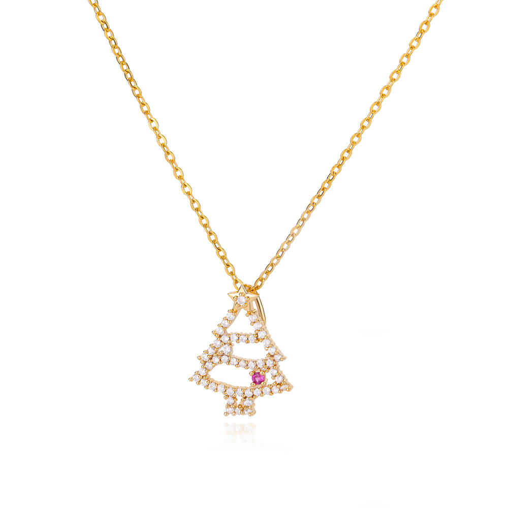 Christmas Tree Pendant Necklace for Women Stainless Steel Gold Color Zircon Necklaces 2023 Trend Christmas Jewelry collares