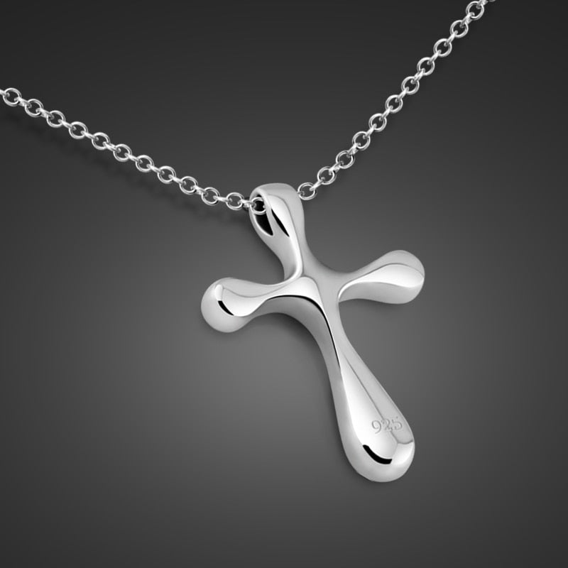 Christmas Valentine's D gift. Simple 925 Silver Cross Pendant Necklace. High quality women's sterling silver necklace jewelry
