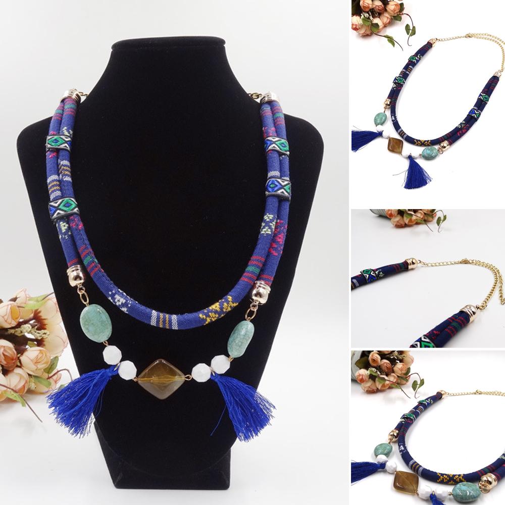 Chunky Bib Pendant Chain Tribal Ethnic Incan Layered Tassel Statement Necklace Handmade Vintage Summer Neacklace Choker Fashion
