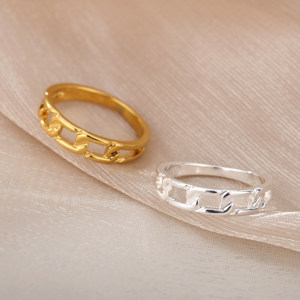 Chunky Chain Rings For Women Men 2023 Trend Stainless Steel Gold Color Ring Wedding Engagement Jewelry Gift Anillos mujer