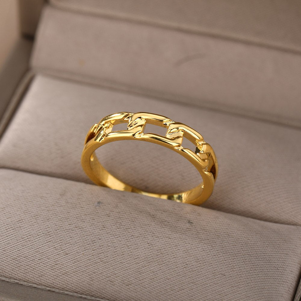 Chunky Chain Rings For Women Men 2023 Trend Stainless Steel Gold Color Ring Wedding Engagement Jewelry Gift Anillos mujer