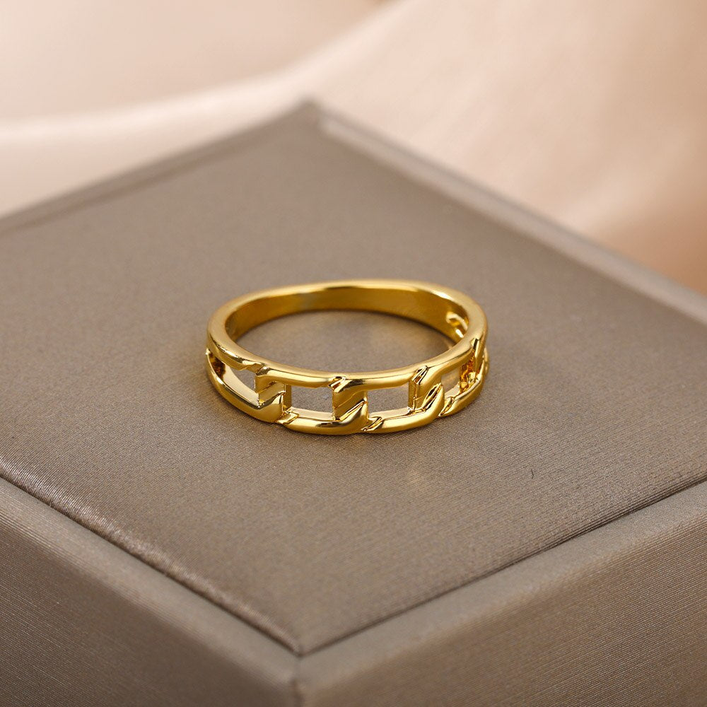 Chunky Chain Rings For Women Men 2023 Trend Stainless Steel Gold Color Ring Wedding Engagement Jewelry Gift Anillos mujer