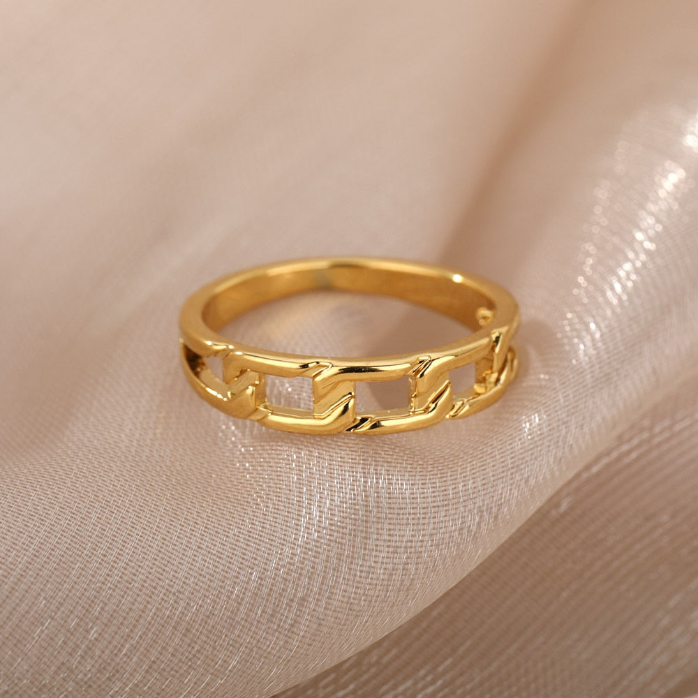 Chunky Chain Rings For Women Men 2023 Trend Stainless Steel Gold Color Ring Wedding Engagement Jewelry Gift Anillos mujer