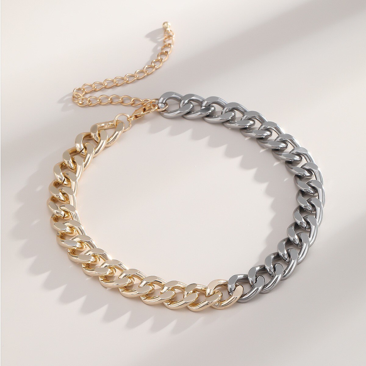 Chunky Cuban Link Chain Choker Necklace Exaggerated Geometric Asymmetric Contrast Gold Silver Color Clavicle Collar Collier