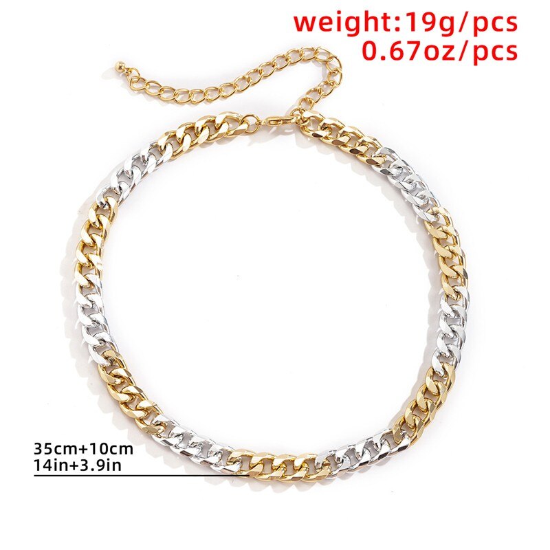 Chunky Cuban Link Chain Choker Necklace Exaggerated Geometric Asymmetric Contrast Gold Silver Color Clavicle Collar Collier
