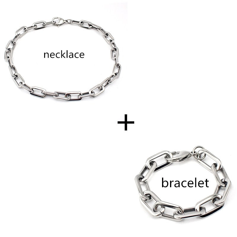 Chunky Link Chain Necklaces Fashion Jewelry Women Men Stainless Steel Fl O Chain Silver Color