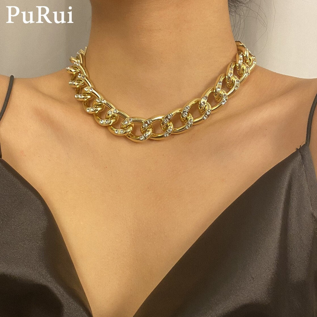 Chunky Punk Choker Women Necklace Miami Gold Color Cuban Chain Men Necklace Collar Thicken HipHop Rock Cool Lovers Jewelry