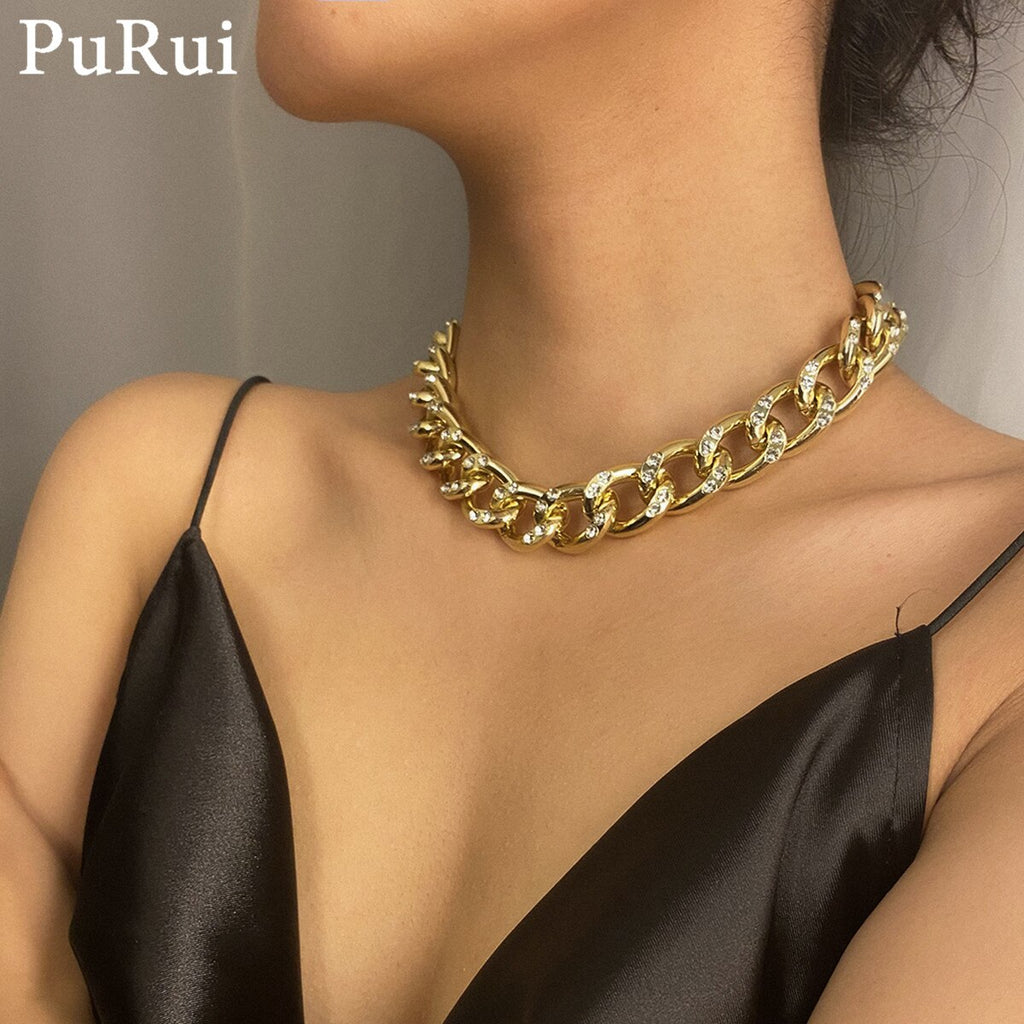 Chunky Punk Choker Women Necklace Miami Gold Color Cuban Chain Men Necklace Collar Thicken HipHop Rock Cool Lovers Jewelry