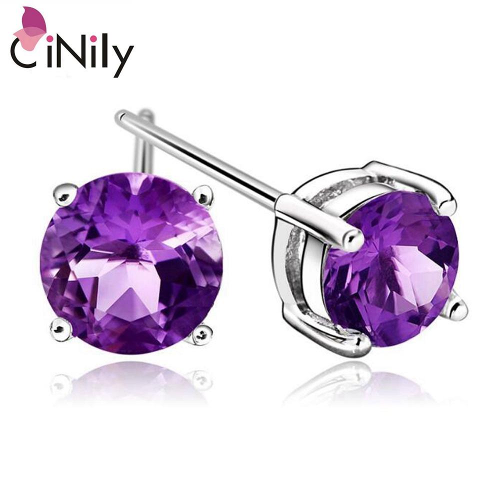 100% Authentic. 925 Sterling Silver Earrings Created Amethyst Round Shape 5mm for Women Fine Jewelry Stud Earrings SE050