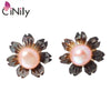 100% Soild 925 Sterling Silver Pearl Natural Shell Wholesale Flower for Women Jewelry Wedding Stud Earrings10mm SE022