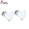 Authentic. Soild 925 Sterling Silver Created Blue White Fire Opal Wholesale for Women Jewelry Gift Stud Earrings SE016-17