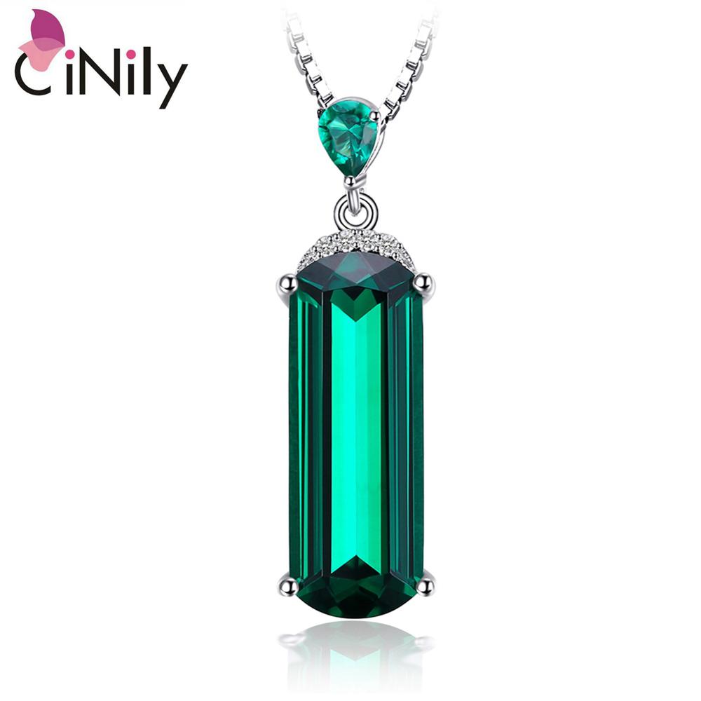 Authentic. Solid 925 Sterling Silver Created Green Emerald Pendant for Women Fine Jewelry Pendant Without the Chain SP017