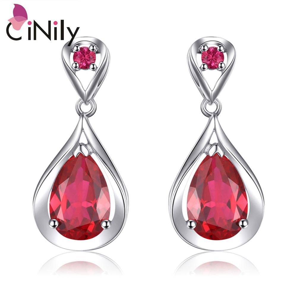 Authentic. Solid 925 Sterling Silver Created Red Ruby Fine Jewelry for Women Wedding Engagement Drop Earrings SE042