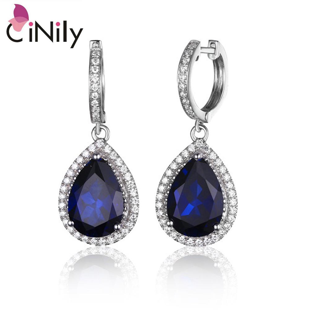 Authentic. Solid 925 Sterling Silver Created Sapphire Cubic Zirconia Fine Jewelry for Women Wedding Drop Earrings SE036