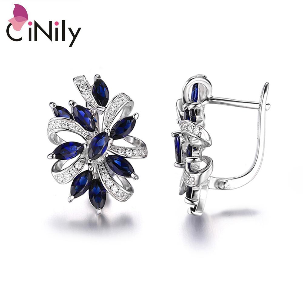 Authentic. Solid 925 Sterling Silver Earrings Created Sapphire Cubic Zirconia Fine Jewelry for Women Stud Earrings SE040