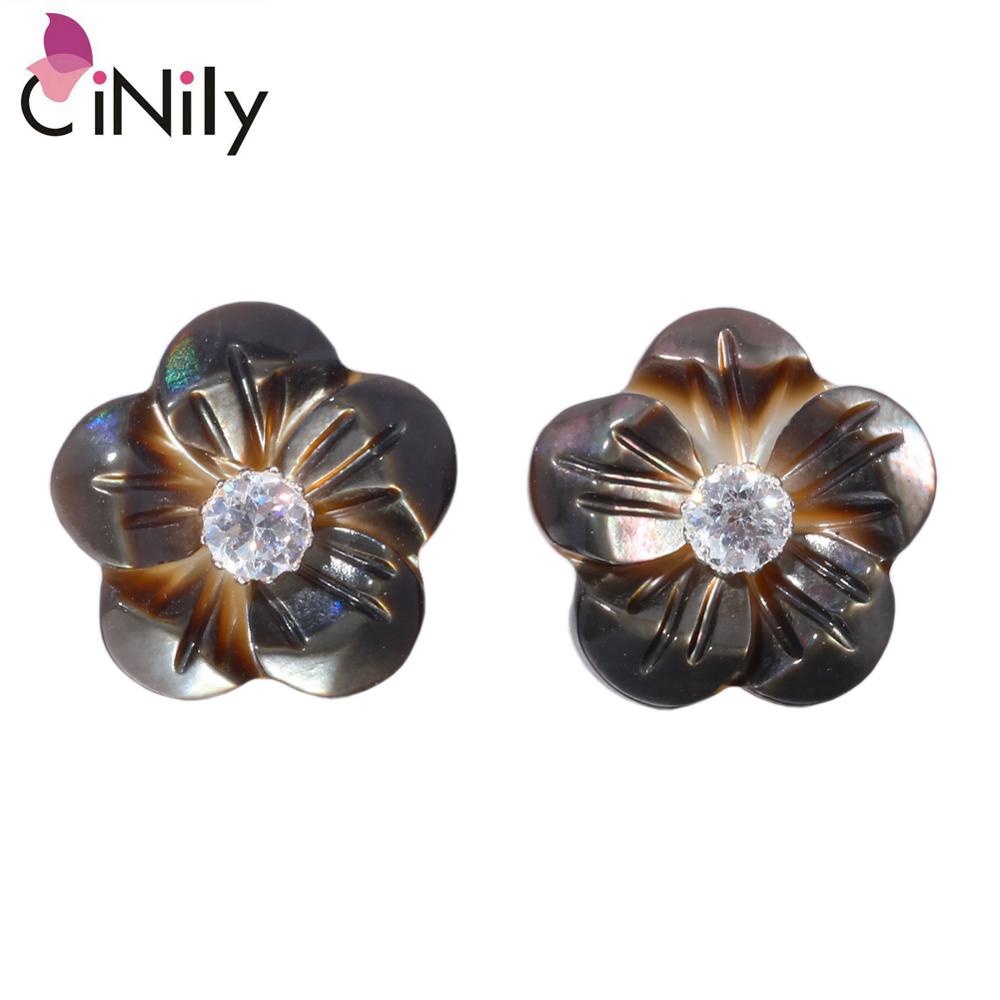 Authentic. Solid 925 Sterling Silver Natural Shell Cubic Zirconia Wholesale for Women Jewelry Stud Earrings 12mm SE033
