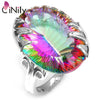 Authentic. Solid 925 Sterling Silver New Huge Created Mystic Topaz for Women Fine Jewelry Engagement Ring Size 7-8 SR014