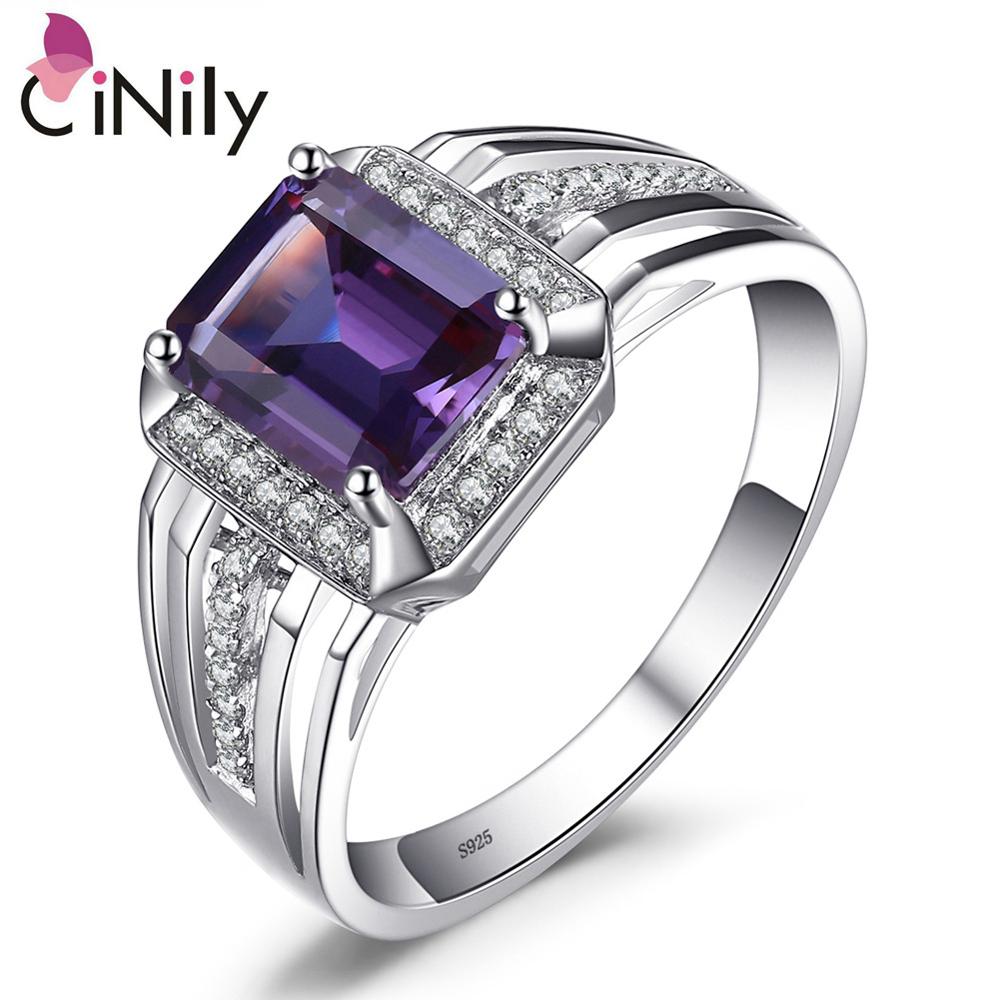 Authentic. Solid 925 Sterling Sliver Created Amethyst Cubic Zirconia Fine Jewelry for Men's Ring Size 7-8 SR011