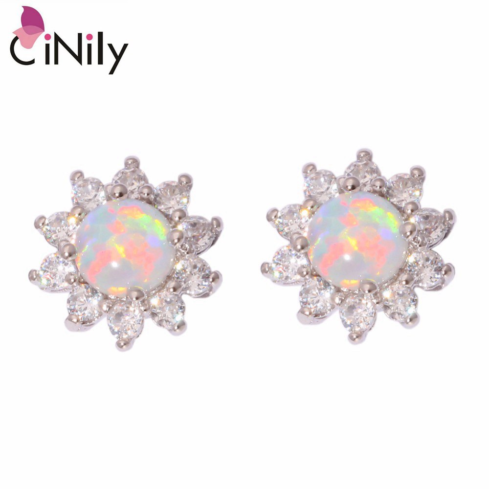 Soild 925 Sterling Silver Created Green White Fire Opal Cubic Zirconia Wholesale for Women Jewelry Stud Earrings SE020-21