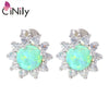Soild 925 Sterling Silver Created Green White Fire Opal Cubic Zirconia Wholesale for Women Jewelry Stud Earrings SE020-21