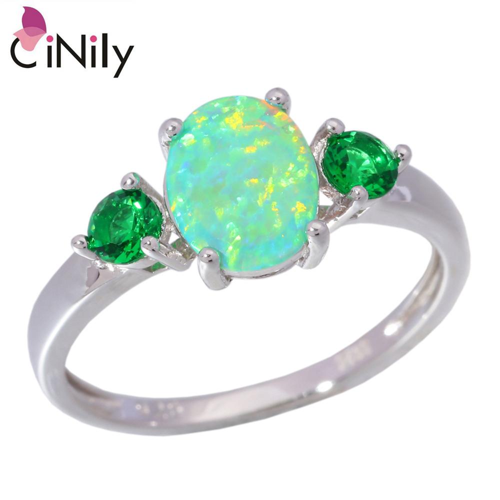 Solid 925 Sterling Silver Ring Created Green Fire Opal Green Quartz Wholesale 2020 for Women Jewelry Ring Size 7-8 SR002