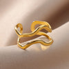 Cincin Gelombang Terpilin Melengkung untuk Wanita Cincin Baja Tahan Karat Berlapis Emas Dapat Disesuaikan Terbuka Perhiasan Estetika Anillos