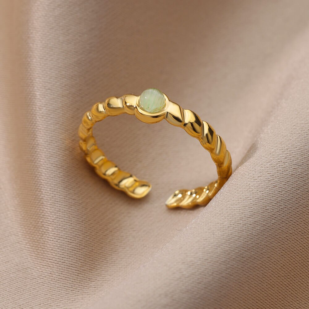 Cincin Opal Hijau untuk Wanita Cincin Baja Tahan Karat Terbuka Dapat Disesuaikan 2023 Pasangan Tren Perhiasan Estetika Pernikahan Anillos Mujer