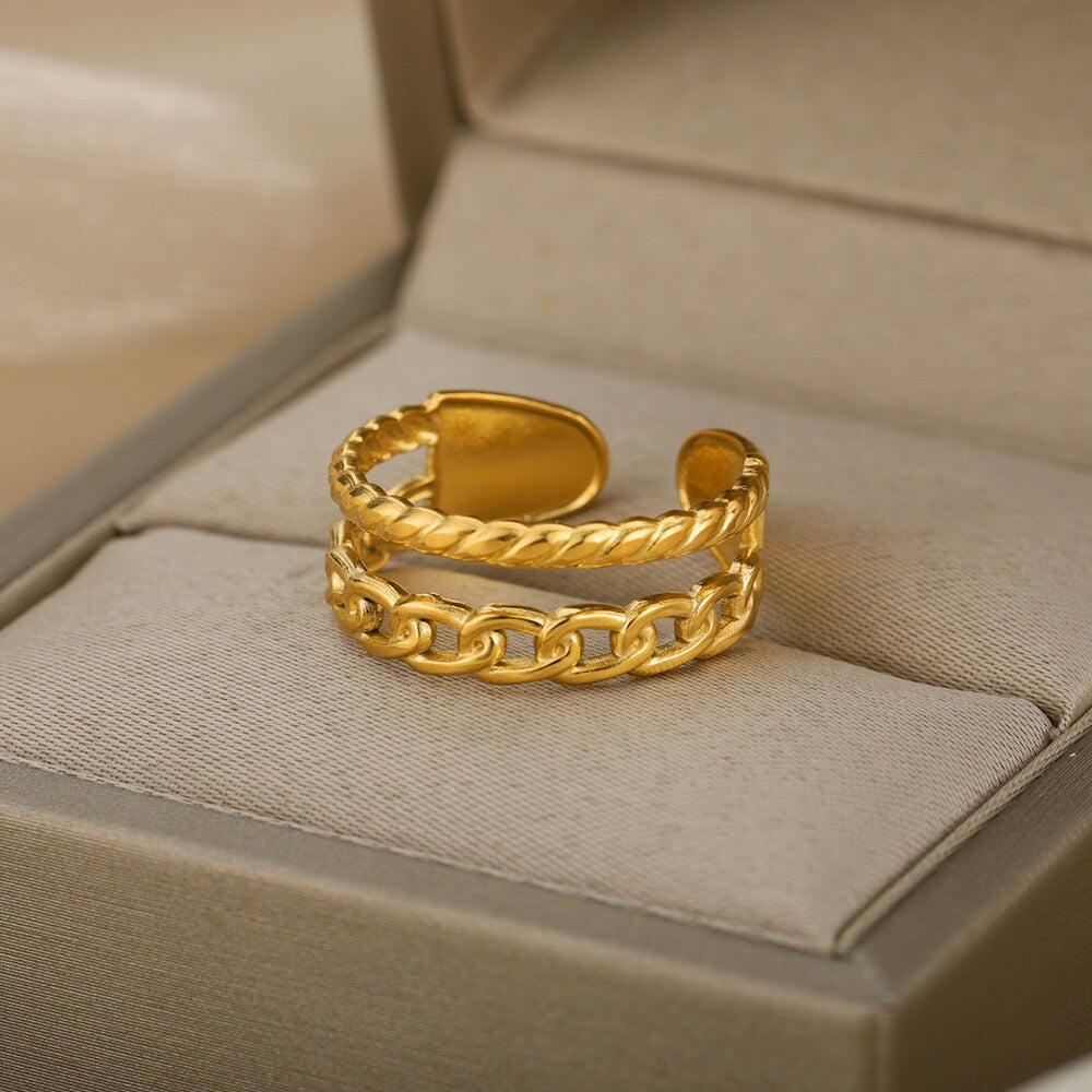 Cincin Rantai Hip Hop untuk Wanita Tren 2023 Cincin Warna Emas Jari Punk Perhiasan Pesta Baja Tahan Karat Hadiah Pasangan Perhiasan Wanita