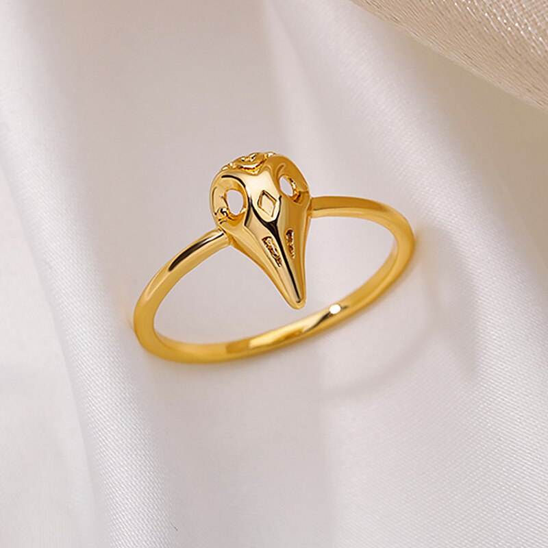 Cincin Tengkorak Kepala Burung untuk Wanita Baja Tahan Karat Warna Emas Cincin Pria Perhiasan Estetika Hewan Antik Anillo Hombre