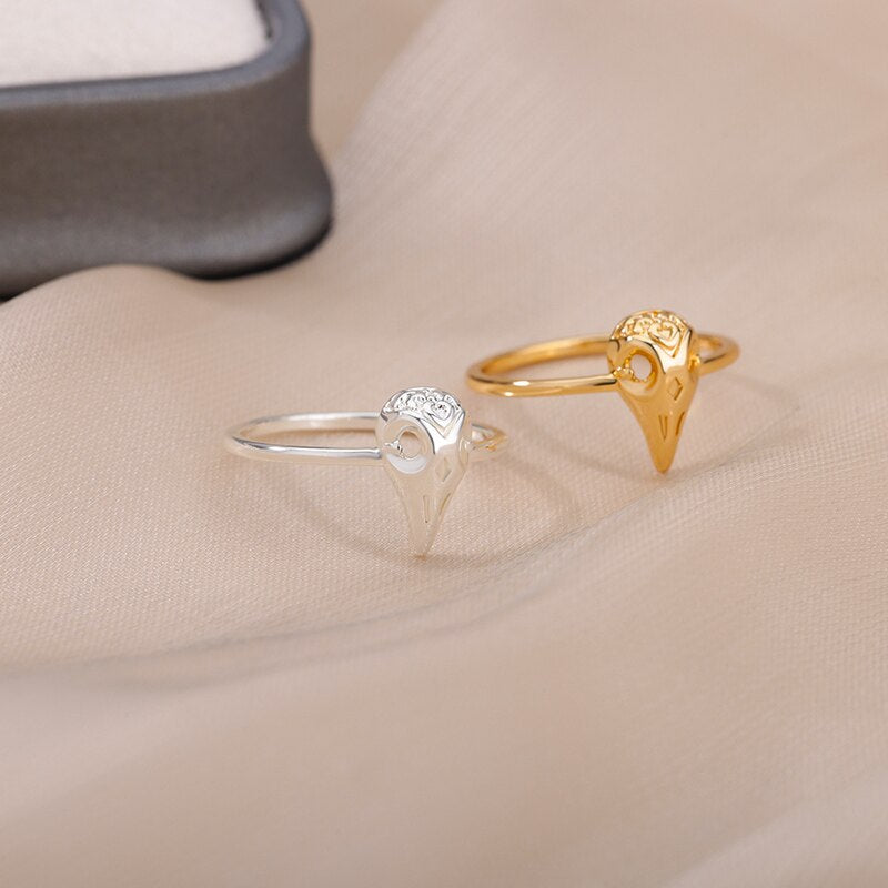 Cincin Tengkorak Kepala Burung untuk Wanita Baja Tahan Karat Warna Emas Cincin Pria Perhiasan Estetika Hewan Antik Anillo Hombre