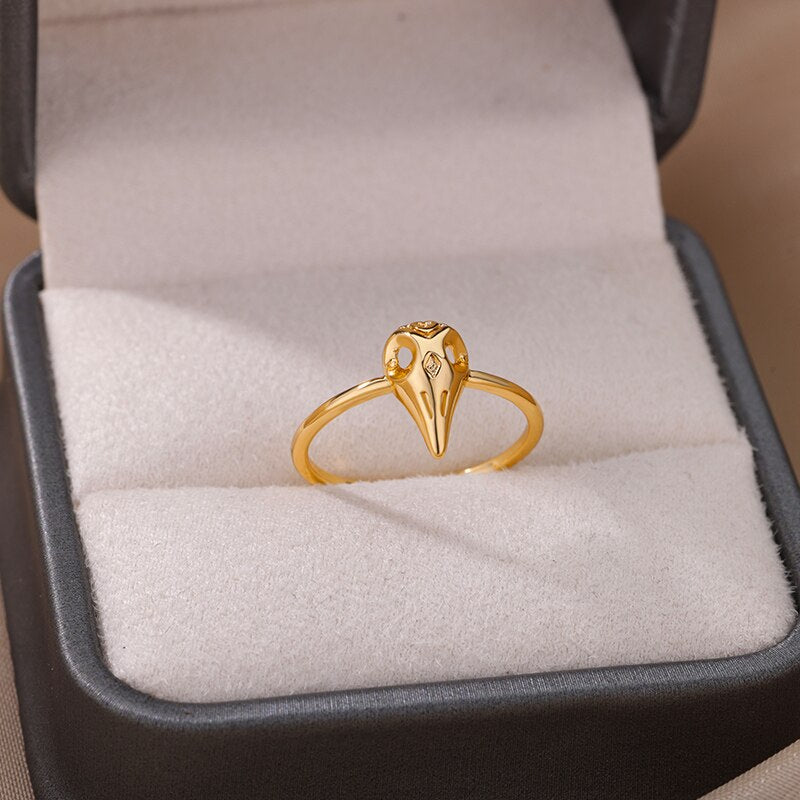 Cincin Tengkorak Kepala Burung untuk Wanita Baja Tahan Karat Warna Emas Cincin Pria Perhiasan Estetika Hewan Antik Anillo Hombre