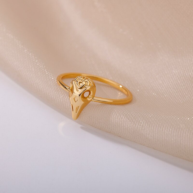 Cincin Tengkorak Kepala Burung untuk Wanita Baja Tahan Karat Warna Emas Cincin Pria Perhiasan Estetika Hewan Antik Anillo Hombre