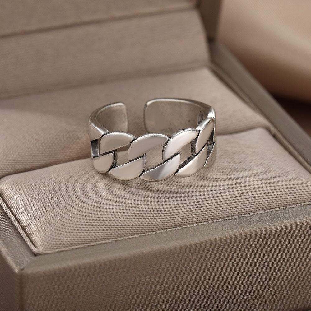 Cincin Warna Kuno untuk Wanita Cincin Pasangan Baja Tahan Karat Retro Dapat Disesuaikan Terbuka Perhiasan Estetika Antik Perhiasan Wanita