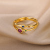 Cincin Zirkon Bundar Warna-warni untuk Wanita Cincin Baja Tahan Karat Berlapis Ganda Dapat Disesuaikan Perhiasan Estetika Pernikahan Perhiasan Wanita