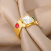 Cincin Zirkon Persegi untuk Wanita Cincin Baja Tahan Karat Terbuka Berlapis Emas Perhiasan Estetika Pernikahan Baru Hadiah Natal Anillos