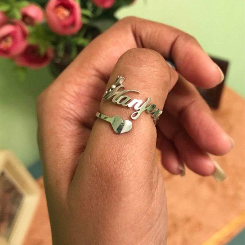 Cinta Pribadi Hati Nama Cincin untuk Wanita Huruf Kustom Beberapa Cincin Stainless Steel Emas Warna Perak Cincin Perhiasan Hadiah BFF
