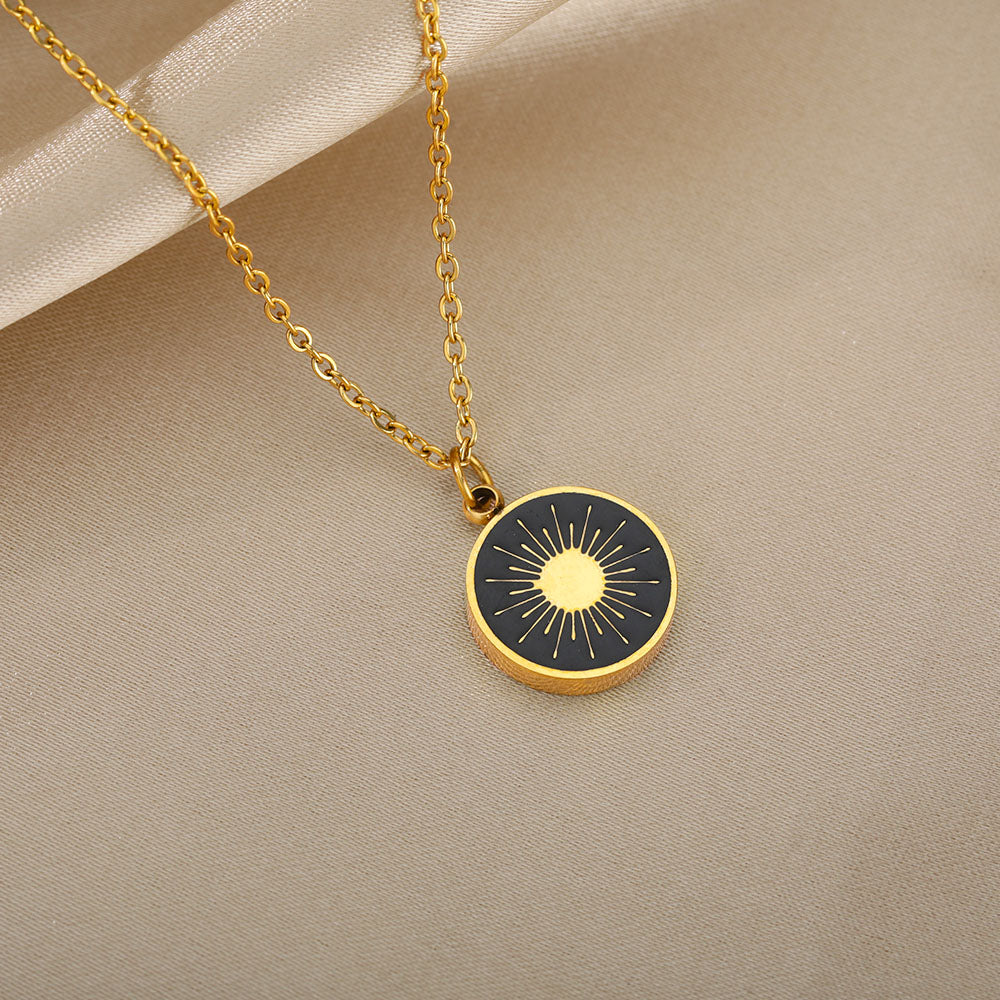Circle Black Color Sun Necklace For Women Stainless Steel Gold Color Necklaces 2023 Trend Jewelry Birthday Gift collares mujer