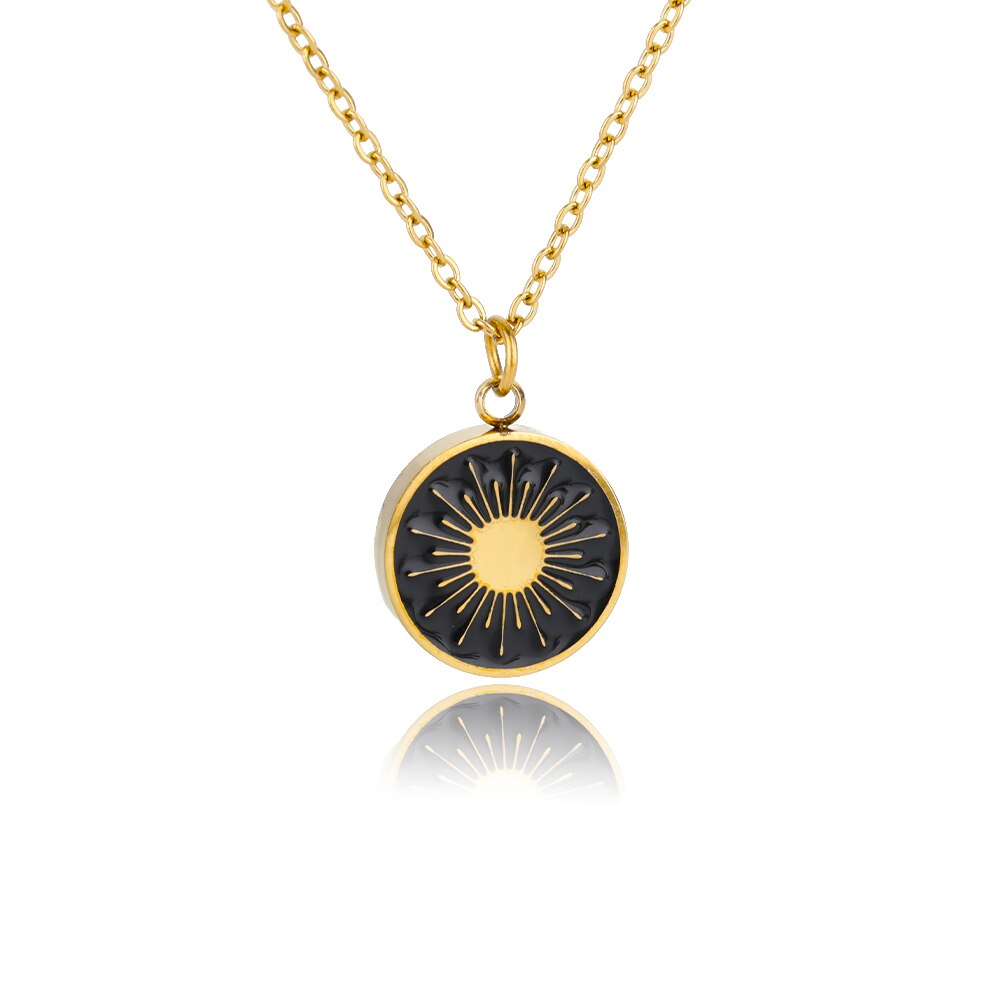 Circle Black Color Sun Necklace For Women Stainless Steel Gold Color Necklaces 2023 Trend Jewelry Birthday Gift collares mujer
